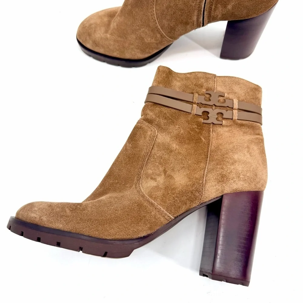 TORY BURCH Leigh 90mm Suede Lug Sole Bootie Brown River Rock
